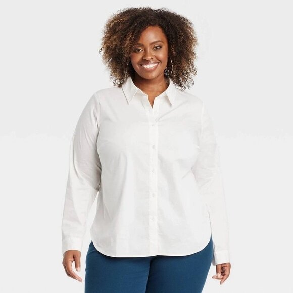 Women's Long Sleeve Collared Button-Down Shirt Ava & Viv Ivory White 2X NWT - Picture 1 of 6